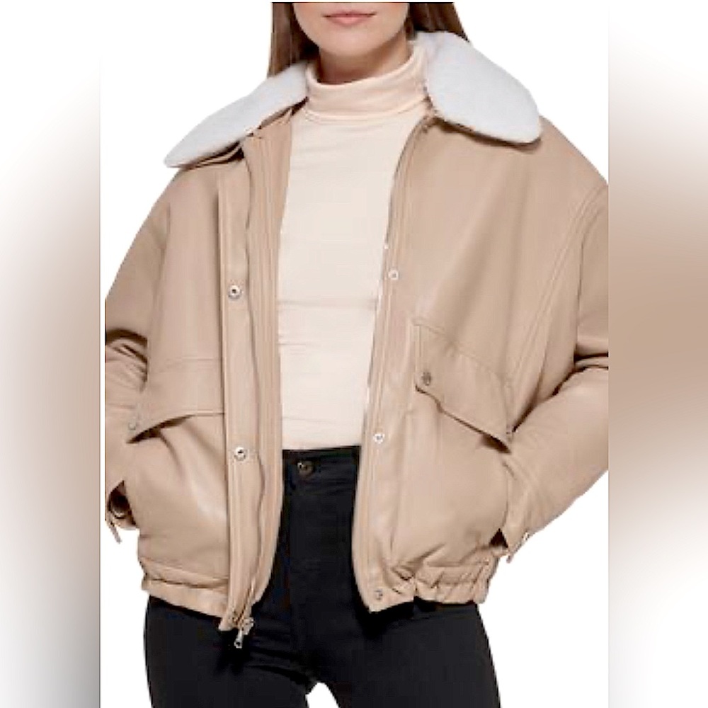 “Kenneth Cole Faux Fur Vegan Leather Jacket” - Fur Detachable